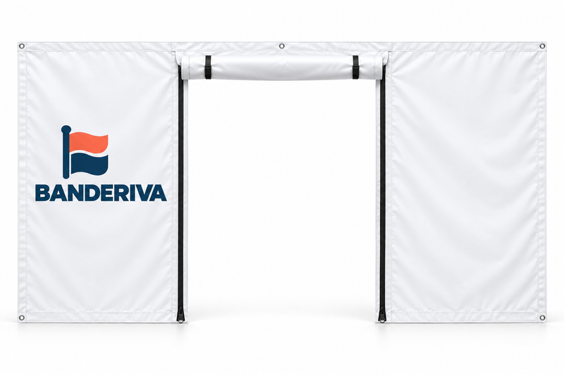 Pared para carpa con puerta personalizada con diseño Banderiva
